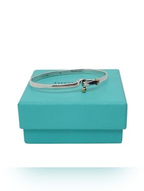 Vintage Tiffany & Co Hook & Eye Bangle Bracelet Sterling Silver  w/18k Gold